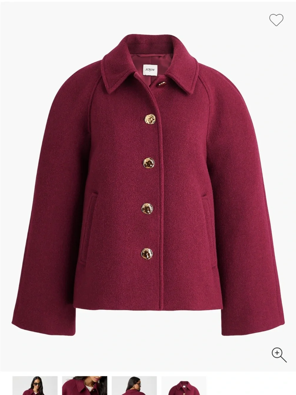 J. Crew Deep Berry Wool Button Jacket - Picture 6 of 9